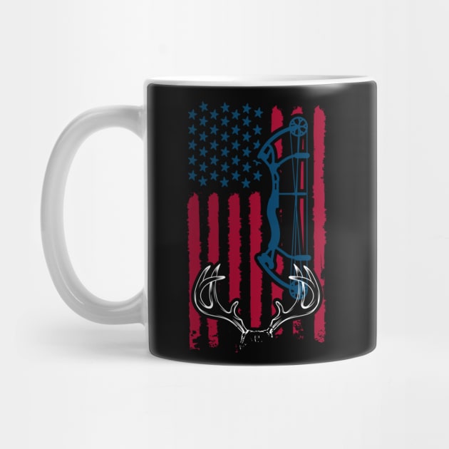 Bow Hunting Deer  american flag by Wintrly